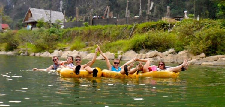 Tubing and kayaking on Vang Vieng river.