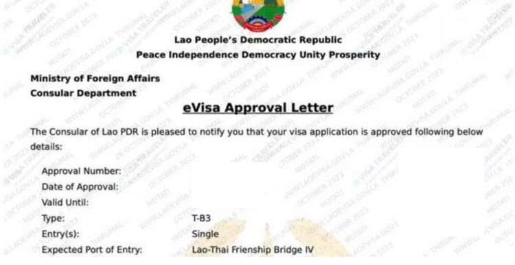 Laos e-Visa Approval Letter Example.