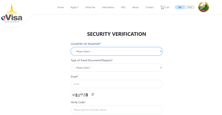 official Laos E-Visa application page