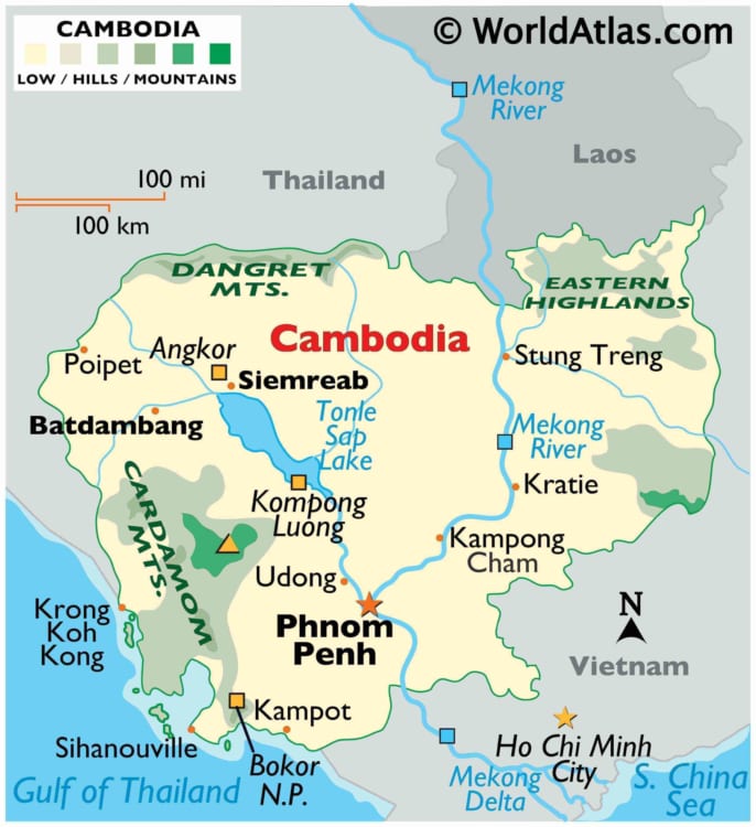 Phnom Penh at the confluence of Mekong River, Bassac, and Tonle Sap Rivers