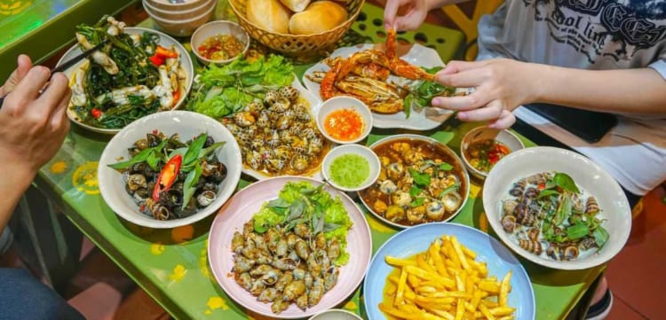 Snail feast- Vietnamese famous street food style in Ho Chi Minh city.