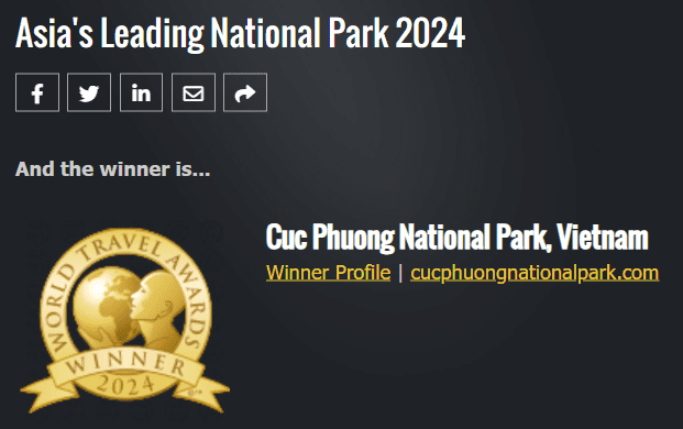 Cuc Phuong National Park has been awarded as Asia’s Leading National Park 2024