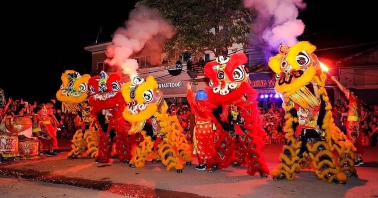 Lion dancing mid autumn festival